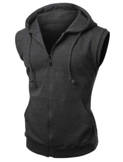 Xpril Men's Basic Solid Cotton Based Zipper Vest Hoodie