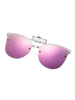 WELUK Polarized Clip-on Flip up Cat Eye Sunglasses Metal Frame for Prescription Glasses
