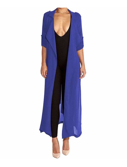 Pure Beauty Women's Long Sleeve Soft Open Front Cover Ups for Women Chiffon Maxi Cardigan