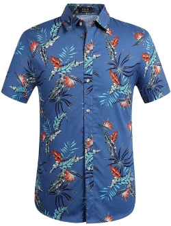 SSLR Men's Floral Casual Button Down Short Sleeve Hawaiian Shirt