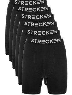 STRECKEN 3 or 6 Pack Men Ultra Soft Long Leg Boxer Brief Breathable Cotton Underwear Value Pack
