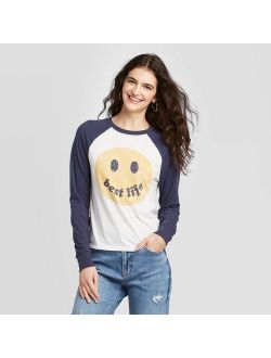 Women's Smiley Face Best Life Long Sleeve Graphic T-Shirt - Zoe+Liv (Juniors') - Ivory