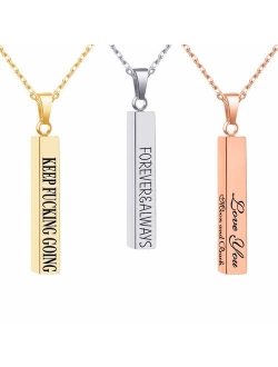 EVER2000 Personalized 3D Vertical Bar Necklace, Custom Necklace Engraved with Any Name Pendant Jewelry Gift