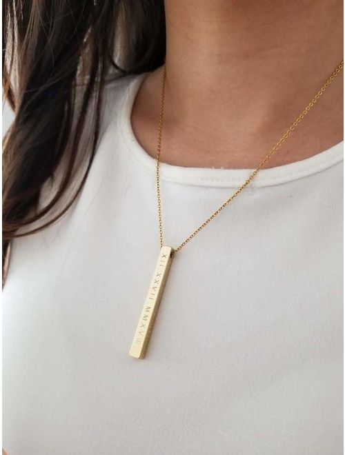 Yoke Style Personalized Bar Necklace, Engraved Custom Name Necklace Charm Pendant Jewelry Gift for Women