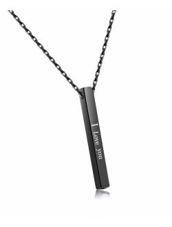 MeMoShe Personalized 4 Sided Vertical Bar Necklace, Custom Names Necklace Message Engraved Dainty Jewelry for Men