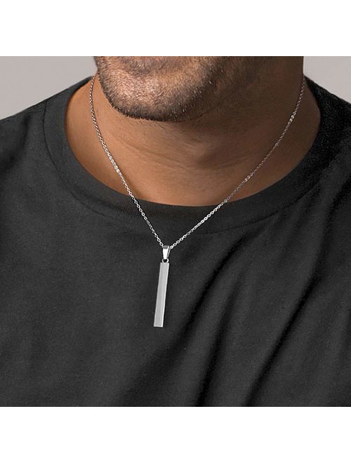 PAERAPAK Personalized Necklace - Engraved Name Necklace 3D Vertical Bar Necklace Dainty Stainless Steel Mens Necklace Bar Pendant Necklaces for Men Graduation Jewelry Gif