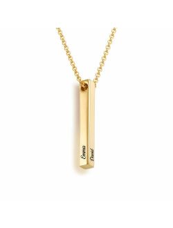 Oak&Luna Personalized Custom Pillar Bar Necklace -3D Engraved 4 Sides- Sterling Silver 925 Jewelry Gift for Her- Mother Day Pendant