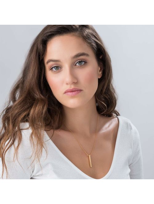 Oak&Luna Personalized Custom Pillar Bar Necklace -3D Engraved 4 Sides- Sterling Silver 925 Jewelry Gift for Her- Mother Day Pendant