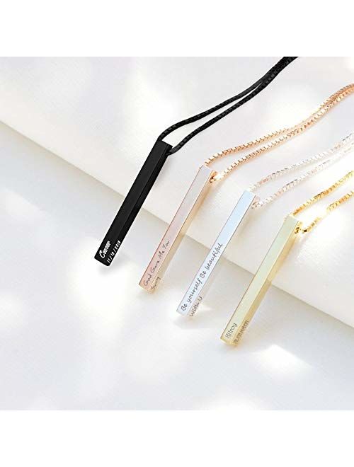 Yofair Custom Vertical Bar Necklace Personalized 925 Sterling Silver Couple Engraved 3D Bar Pendant Jewelry for Men Women