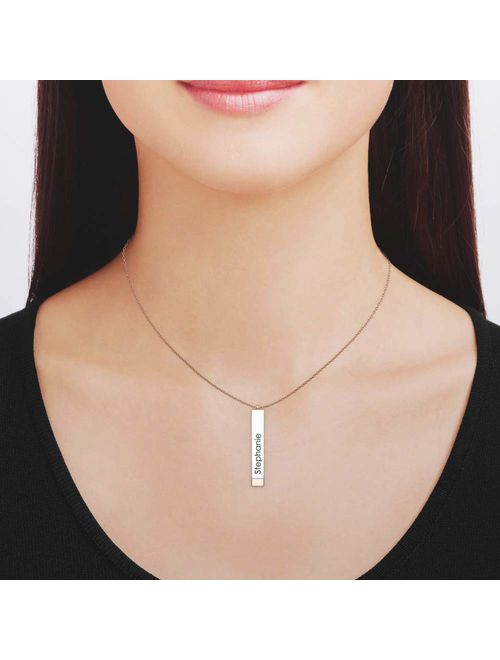 .925 Sterling Silver 3D Bar Custom Name Necklace Personalized - Engraved Name, (Choice of Shapes)