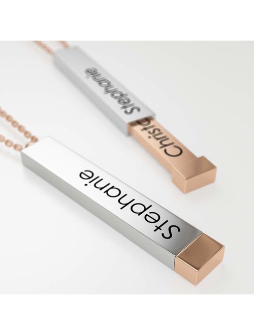 .925 Sterling Silver 3D Bar Custom Name Necklace Personalized - Engraved Name, (Choice of Shapes)