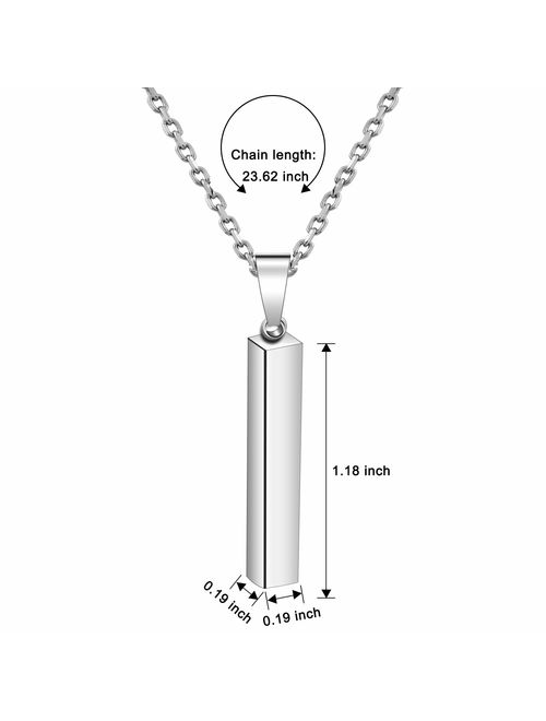 Personalized 4 Sided Vertical Engraved 3D Bar Necklace Pendant,Custom Necklace