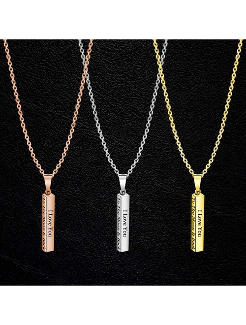 Personalized 4 Sided Vertical Engraved 3D Bar Necklace Pendant,Custom Necklace