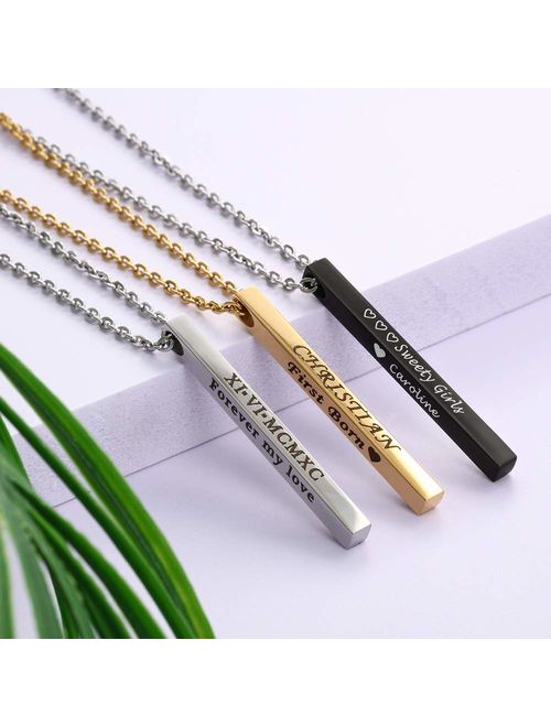 Free Engraving 4 Side Vertical Name Bar Necklaces for Men Women Engraved Coordinate Necklace Initial Pendant Necklace for Birthday Gift
