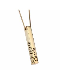 Personalized 3D Bar Necklace Pendant Engraved for Women Men 925 Sterling Silver White Gold Plated Custom Made Names Initial
