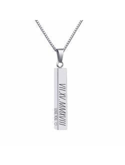 Hybedora Personalized Bar Necklace, Sterling Silver Engraved 4 Sided Vertical Custom Names Necklace with Any Message Jewelry Gift for Men