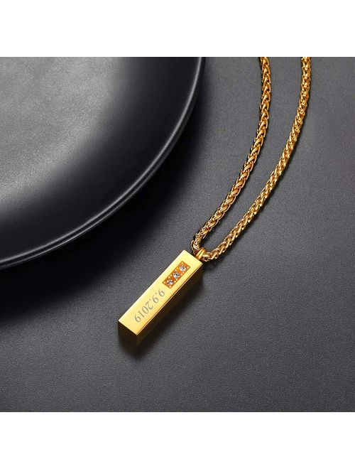 Customized Cremation Urn Necklace Stainless Steel / 18K Gold Plated Personalized Engrave Birthstone Cyclinder Bar/Moon Cat /4D Vertical Bar Memorial Keepsake Jewelry Ashe