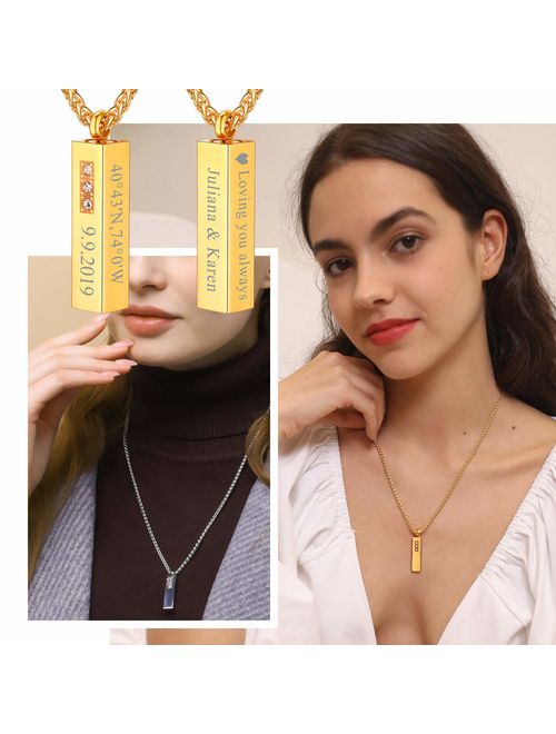 Customized Cremation Urn Necklace Stainless Steel / 18K Gold Plated Personalized Engrave Birthstone Cyclinder Bar/Moon Cat /4D Vertical Bar Memorial Keepsake Jewelry Ashe