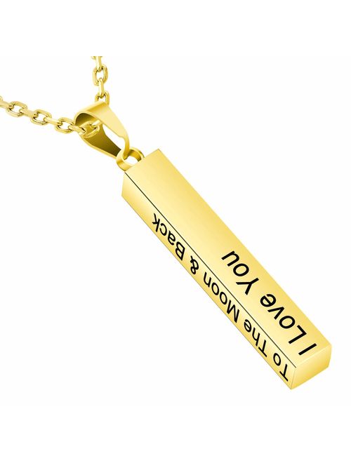 Amlion Personalized 4 Sided Vertical Engraved 3D Bar Necklace,Custom Pendant Necklaces