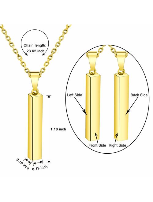 Amlion Personalized 4 Sided Vertical Engraved 3D Bar Necklace,Custom Pendant Necklaces