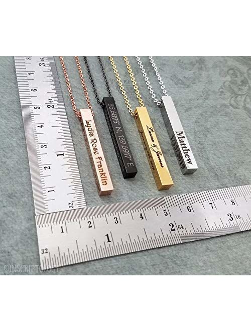 Personalized 4 Sided Vertical Bar Necklace Custom Text Engraved 3D Bar Pendant Stainless Steel Coordinate Jewelry for Couples