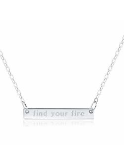 Bar Necklace [Find Your Fire Engraved] - (Horizontal - Believe It Bar) - Inspirational Jewelry - [.925 Sterling Silver] - 18 Inch