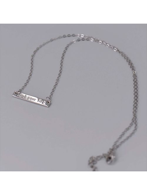 Bar Necklace [Find Your Fire Engraved] - (Horizontal - Believe It Bar) - Inspirational Jewelry - [.925 Sterling Silver] - 18 Inch