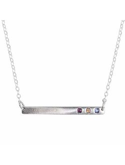 Personalized Sterling Silver Bar Necklace with Birthstones by Nelle & Lizzy