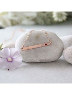 Personalized 24K Rose Gold Bar Necklace with Birthstones by Nelle & Lizzy