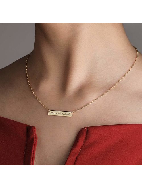 Dreamdecor Custom Bar Necklace Engraved Bar Pendant Necklace Personalized Horizontal Bar Name Necklace for Women