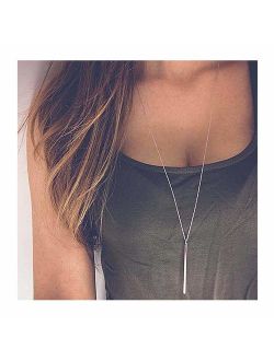 LittleB Vertical Bar Pendent Necklace Silver Decorative Long Necklaces Chain Prom Jewelry for Women and Girls