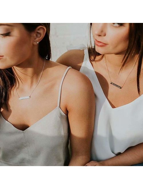 MeMoShe Personalized Bar Necklace, 18K Gold Plated Custom Name Engravable Necklace with Adjustable Chain Charm Gift for Bridesmaid