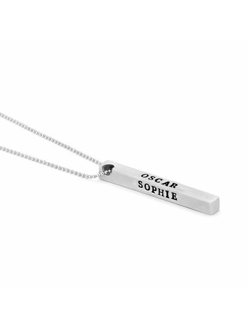 Forever My Personalized Vertical 4 Side Engraved 3D Bar Necklace-Custom Pendant Mom Jewelry Gift