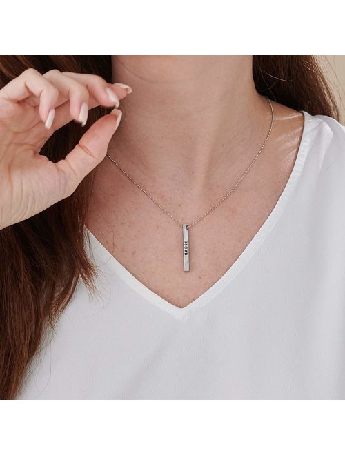 Forever My Personalized Vertical 4 Side Engraved 3D Bar Necklace-Custom Pendant Mom Jewelry Gift