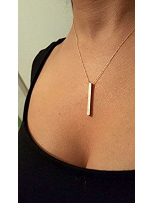14k Solid Gold 3D bar necklace, 4 sided cube bar, Gold vertical bar necklace, Jewelry, Gold bar, longitude, coordinates, names, engraved,