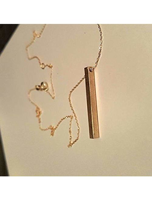 14k Solid Gold 3D bar necklace, 4 sided cube bar, Gold vertical bar necklace, Jewelry, Gold bar, longitude, coordinates, names, engraved,