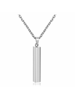 PiercingJ 4 Side Engraving Personalized Custom Message Name Bar Necklace Stainless Steel Pendant Chain for Men Women Box