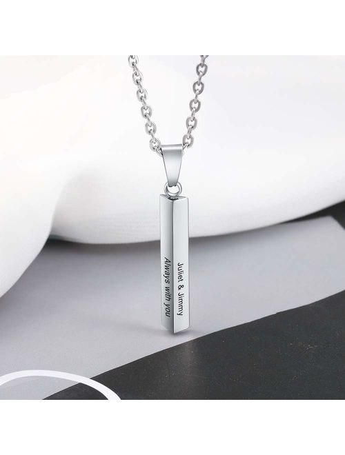 Custom Vertical 3D Bar Necklace Personalized Couple Stainless Steel Womens Engraved Pendant Names Initial Necklace for Men