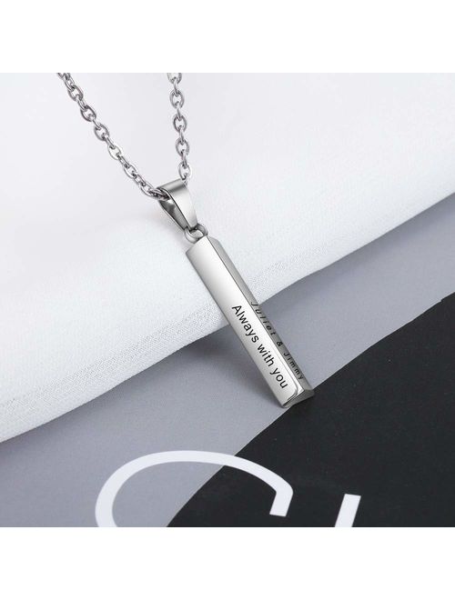 Custom Vertical 3D Bar Necklace Personalized Couple Stainless Steel Womens Engraved Pendant Names Initial Necklace for Men