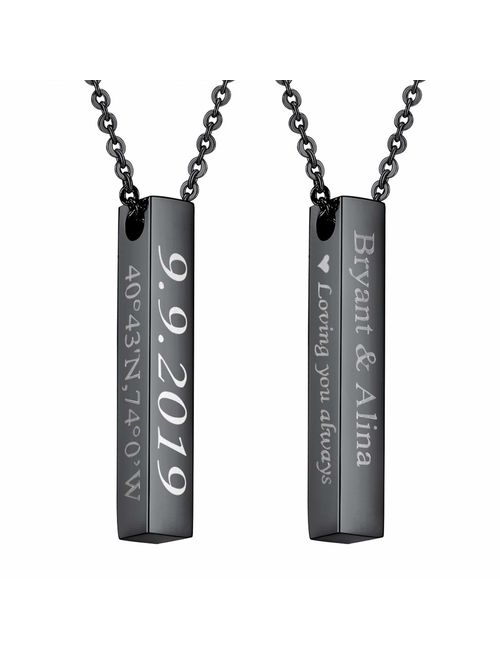 U7 Same Day Shipping Personalized Message Text Engrave Name Pendant Men Women Stainless Steel/18K Gold/Black Gun Plated His & Her Heart Bar/Disc Layering/Triple Vertical/