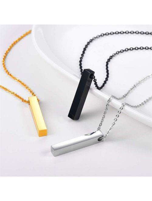 U7 Same Day Shipping Personalized Message Text Engrave Name Pendant Men Women Stainless Steel/18K Gold/Black Gun Plated His & Her Heart Bar/Disc Layering/Triple Vertical/