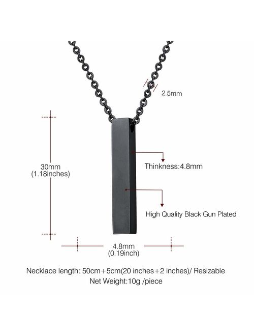 U7 Same Day Shipping Personalized Message Text Engrave Name Pendant Men Women Stainless Steel/18K Gold/Black Gun Plated His & Her Heart Bar/Disc Layering/Triple Vertical/
