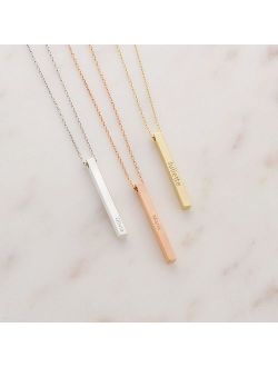 Jewee Diamond 14k Solid Gold 3D Bar Necklace | Gold Chain Jewelry for Women | Lightweight 4-Sided Box Collection | Custom Name Engraved Pendants | Minimalist Necklaces | 