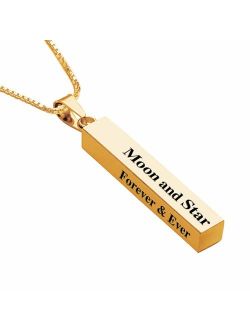DayOfShe Personalized Vertical Bar Necklace 4 Sided Message Engraved Necklace with Name Custom Mens Jewelry for Couples
