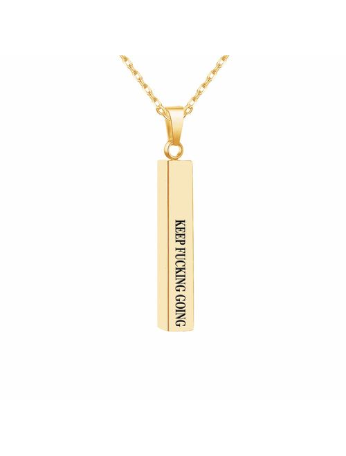 DayOfShe Personalized Vertical Bar Necklace 4 Sided Message Engraved Necklace with Name Custom Mens Jewelry for Couples