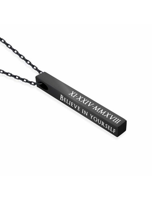 Personalized Name Necklace, Customized 3D Bar Necklace with 4 Side Engravable Custom Stainless Steel Pendant Jewelry for Men and Women