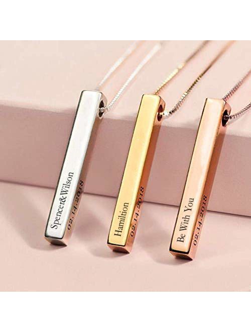 Funcok Personalized 925 Sterling Silver 3D Bar Pendant Name Necklace Engraving Custom Made Jewelry Gifts