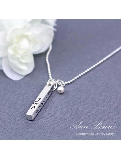Personalized 4 Side Bar Necklace Sterling Silver 3D Bar Pendant Dainty 4 Sides Vertical Bar Mother Gift Dad EST Necklace