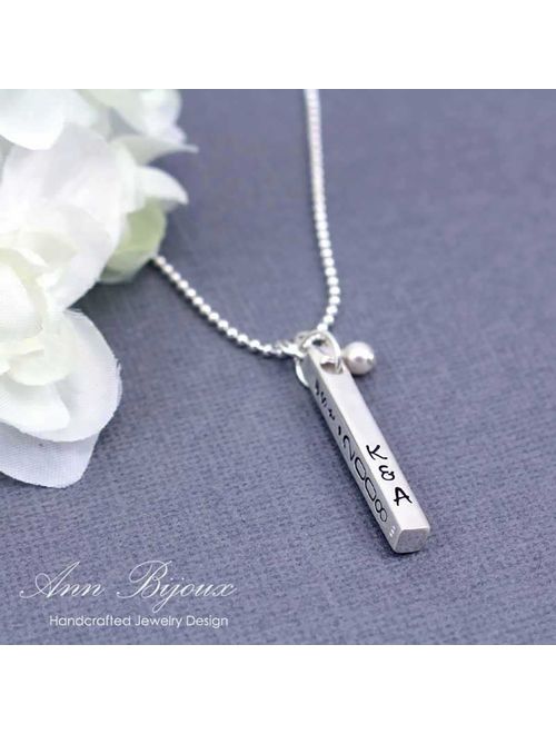 Personalized 4 Side Bar Necklace Sterling Silver 3D Bar Pendant Dainty 4 Sides Vertical Bar Mother Gift Dad EST Necklace