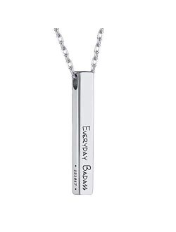NovGarden Engraved Bar Necklace Personalized, Sterling Silver Customized Name Necklace 4 Sided Vertical 3D Bar Pendant Birthday Gift for Men, Couple